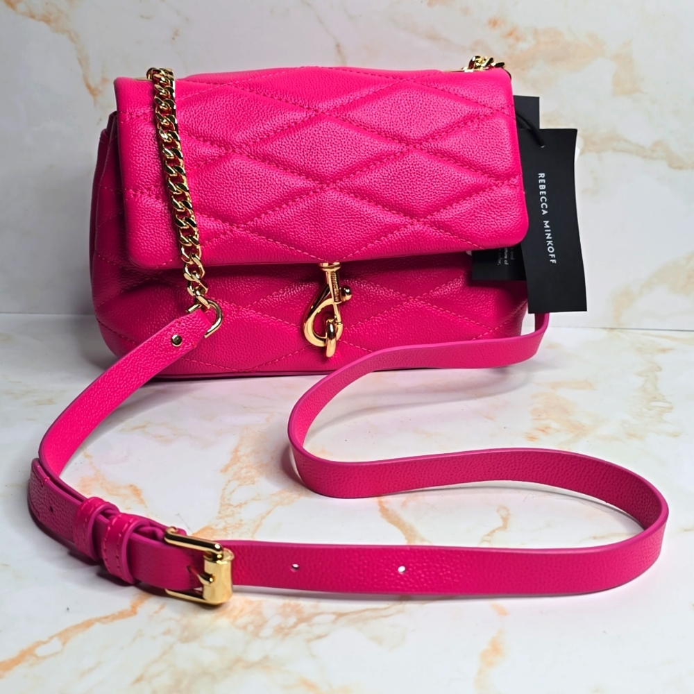 Rebecca Minkoff edie xbody diamond quilt cosmic pink leather crossbody b…